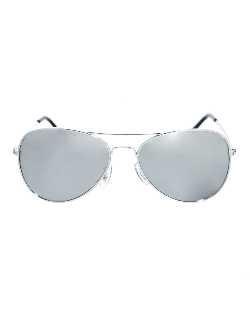 Lyst Asos Silver Aviator Sunglasses With Mirror Lens In Metallic