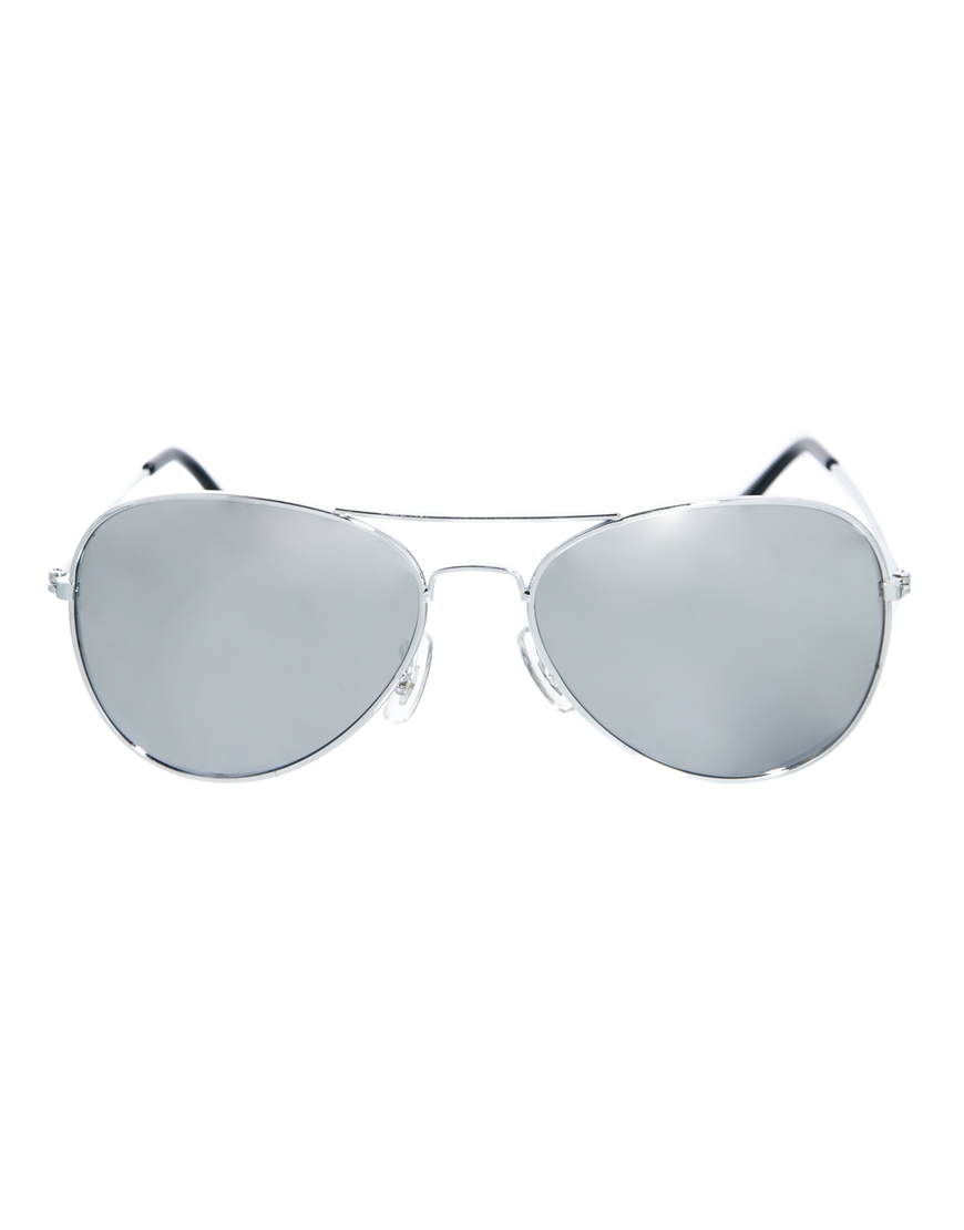 Lyst Asos Silver Aviator Sunglasses With Mirror Lens In Metallic 