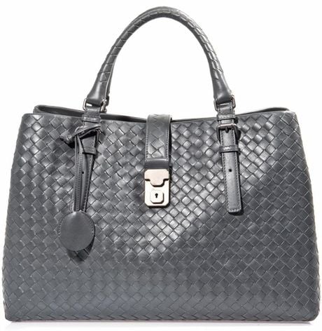 Bottega Veneta Roma Intrecciato Leather Bag in Gray (grey) | Lyst
