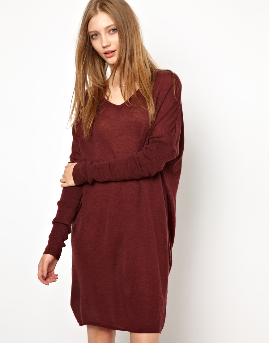 Lyst - Ganni Fine Knit Tunic Dress in Brown