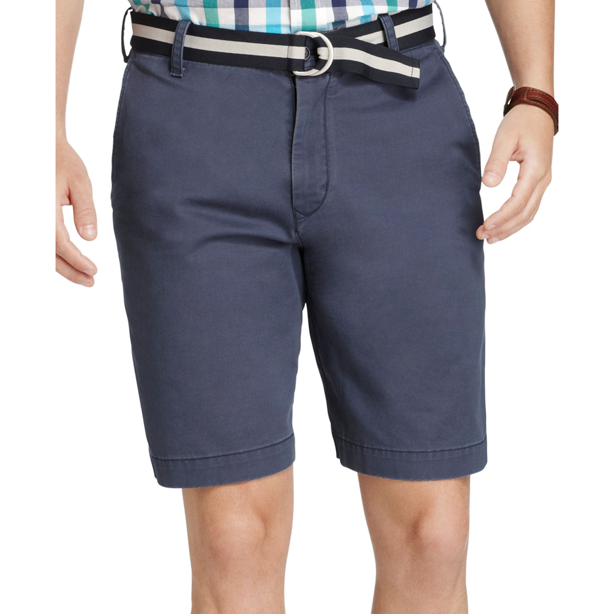 Izod Essential Belted Flat Front Shorts in Blue for Men (cadet navy) | Lyst