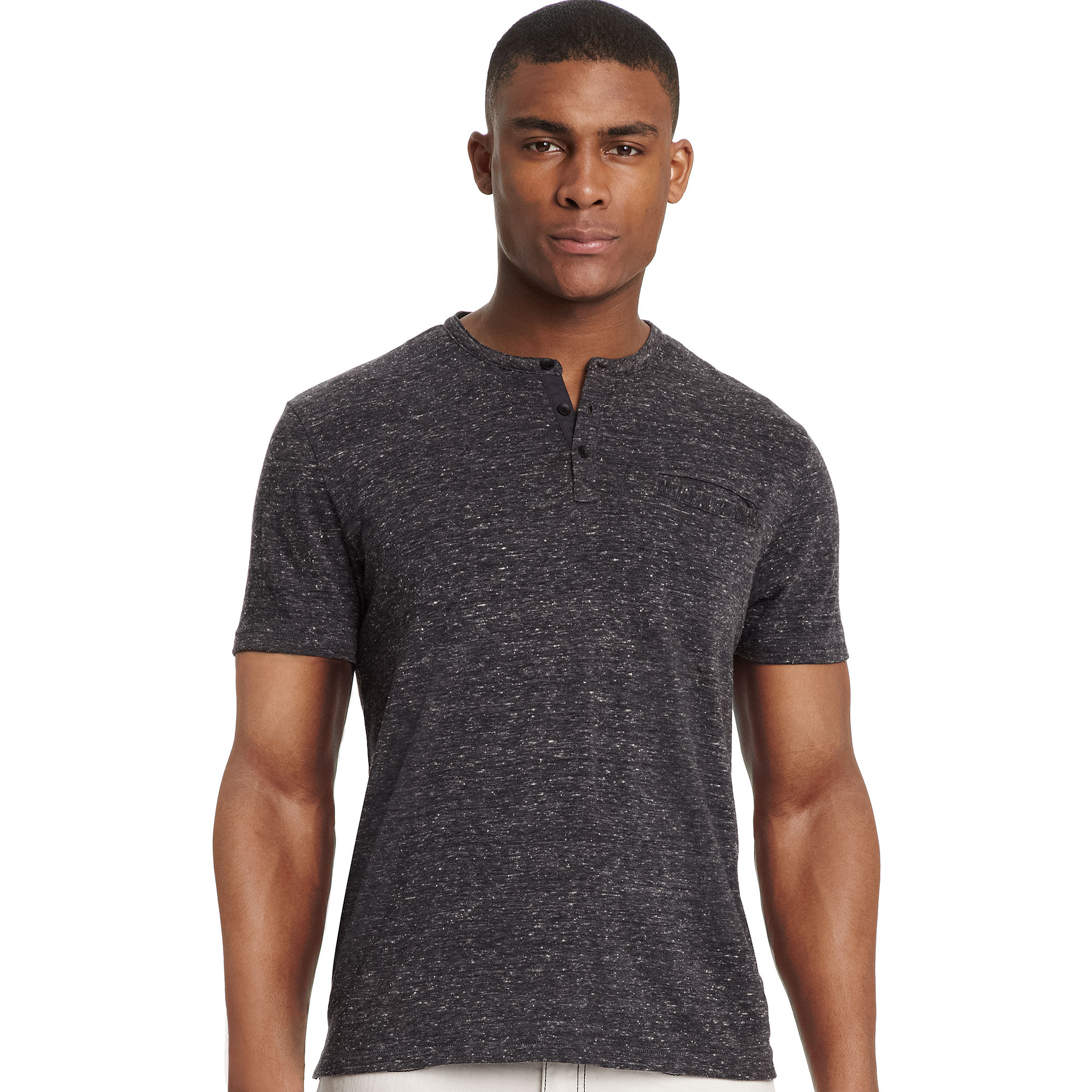 Kenneth Cole Short Sleeve One Pocket Henley Shirt in Gray for Men ...