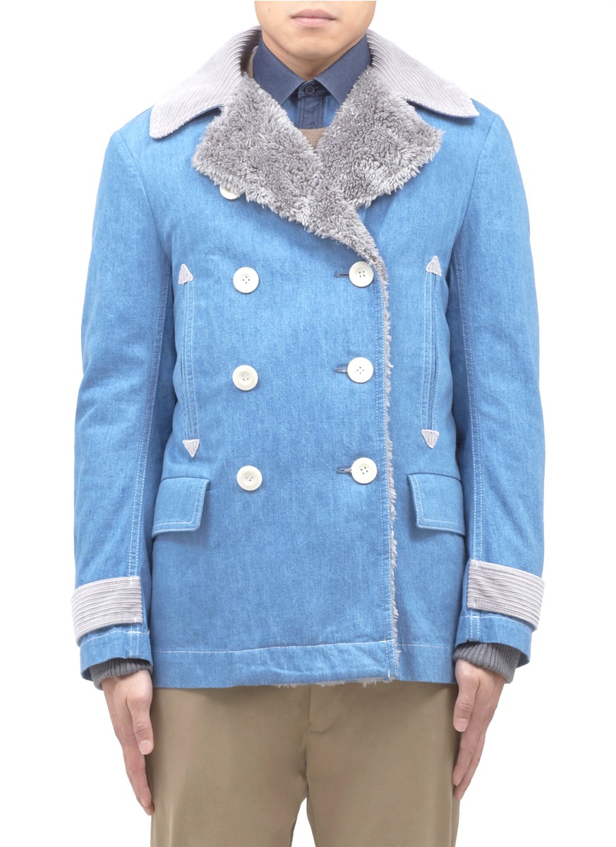 Womens Lined Pea Coat Reefer Jacket In Navy Roll Over The Image To View It