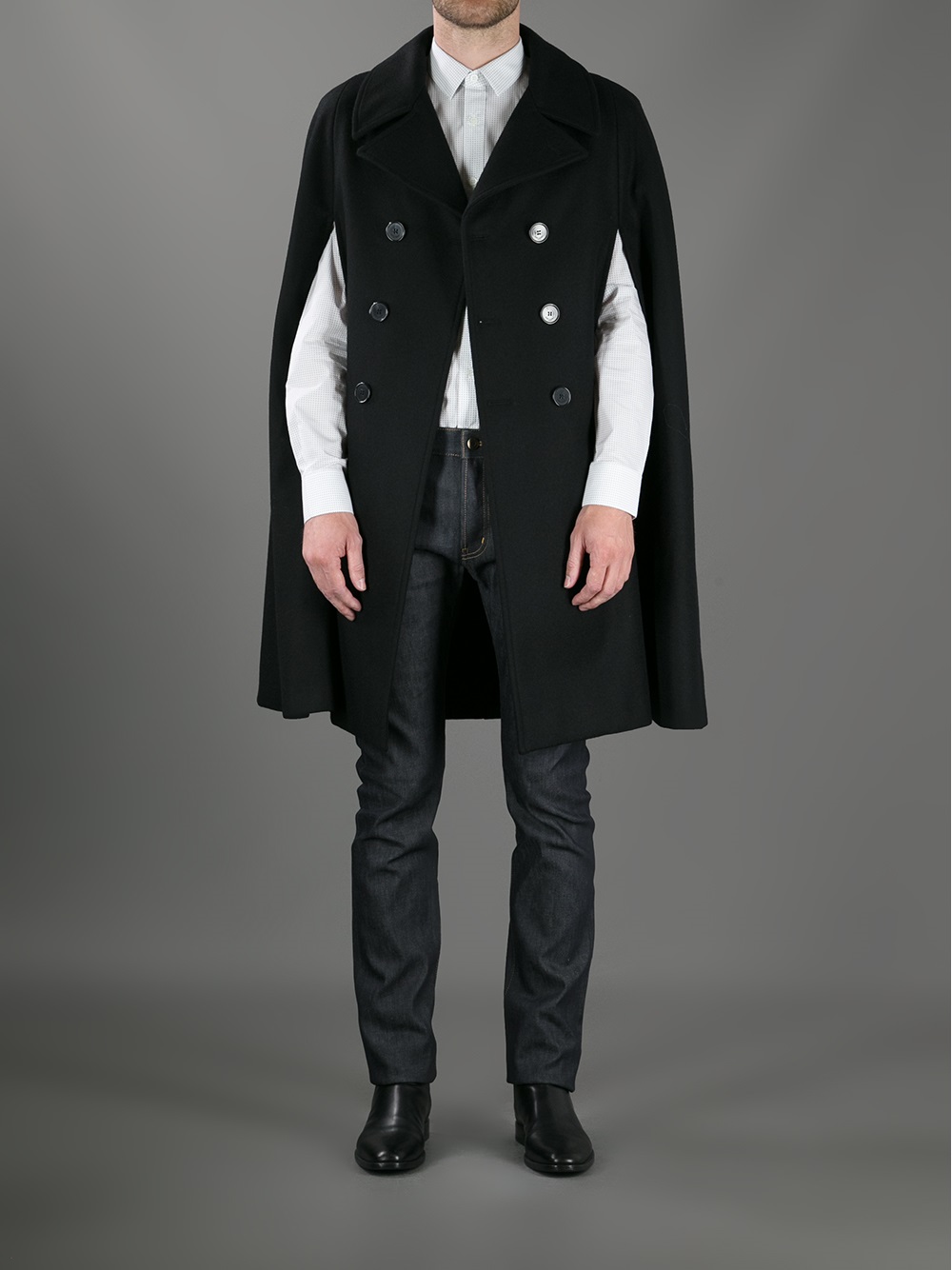 Saint laurent Double Breasted Cape Coat in Black for Men | Lyst