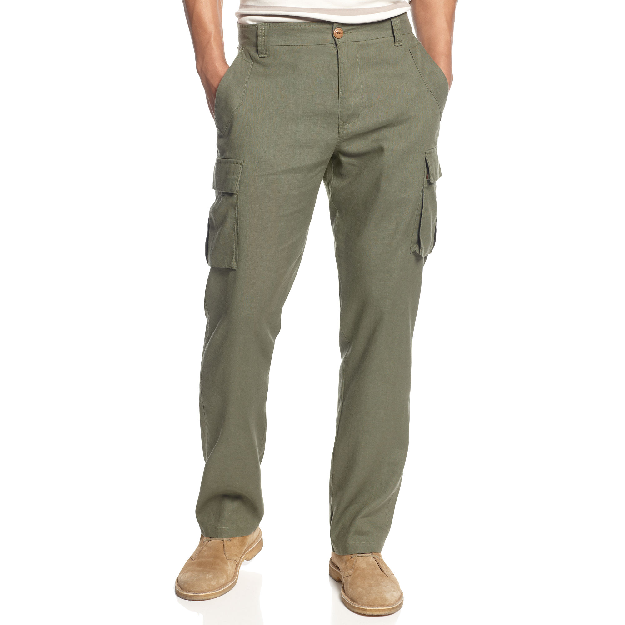 Lyst - Sean John Linen Cargo Marcus Slim Straight Leg Pants in Natural ...