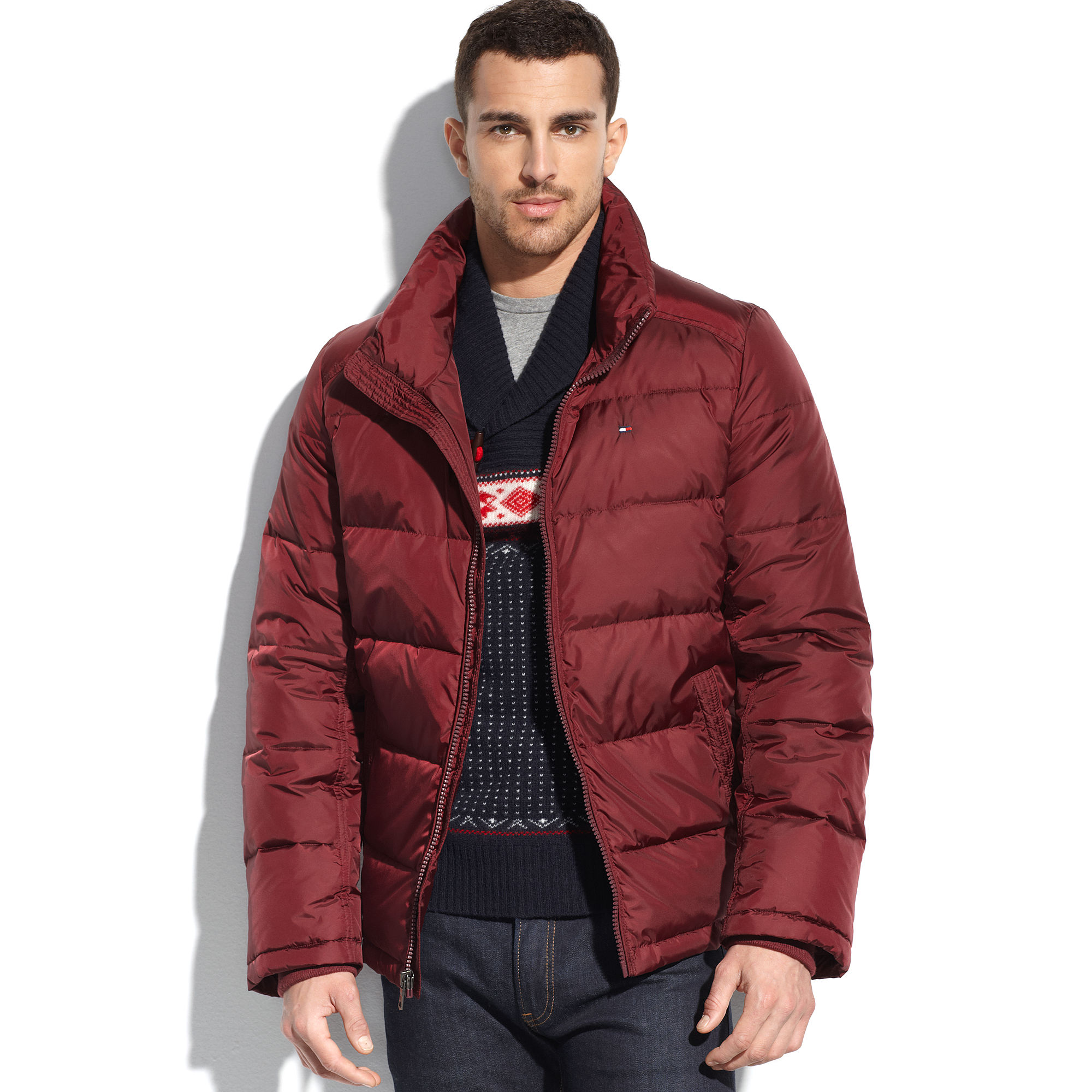 Tommy hilfiger Contrastlined Down Puffer Performance Coat in Red for ...