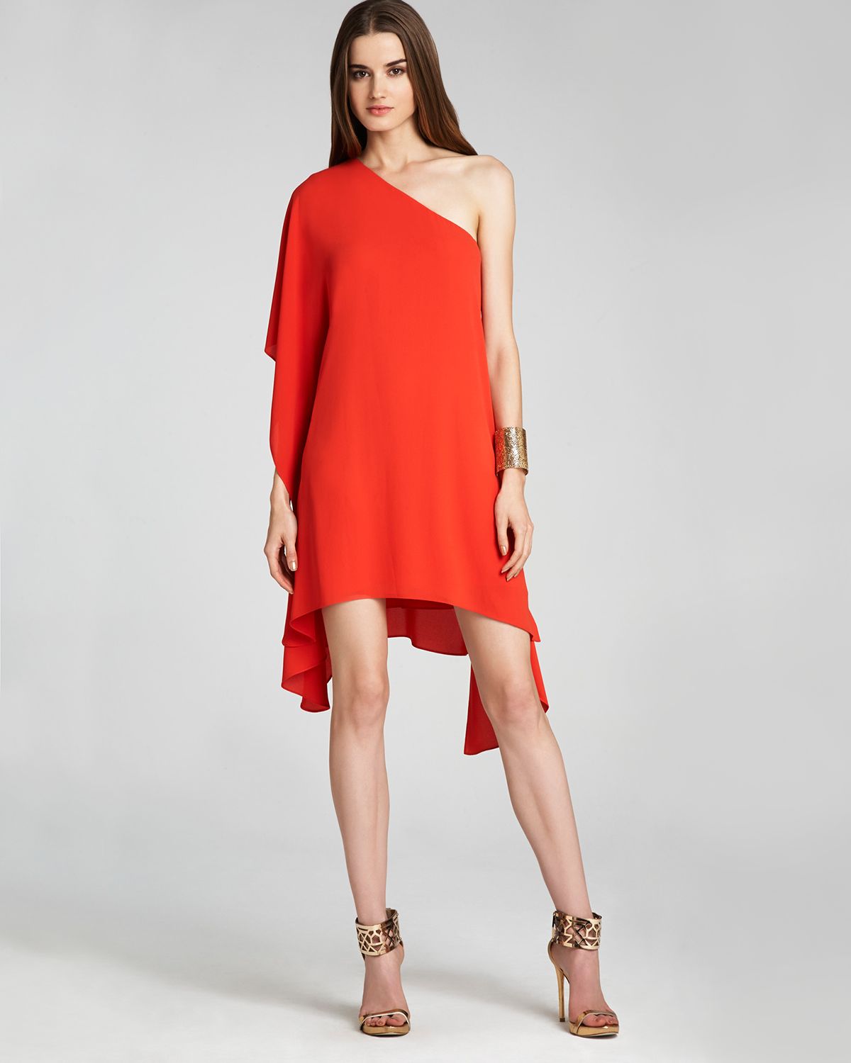 Lyst Bcbgmaxazria Batwing Dress One Shoulder In Orange 0917