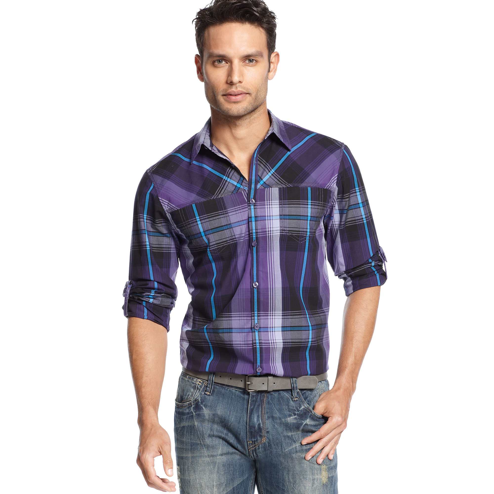 Lyst - Inc International Concepts Long Sleeve Macaw Plaid Shirt for Men