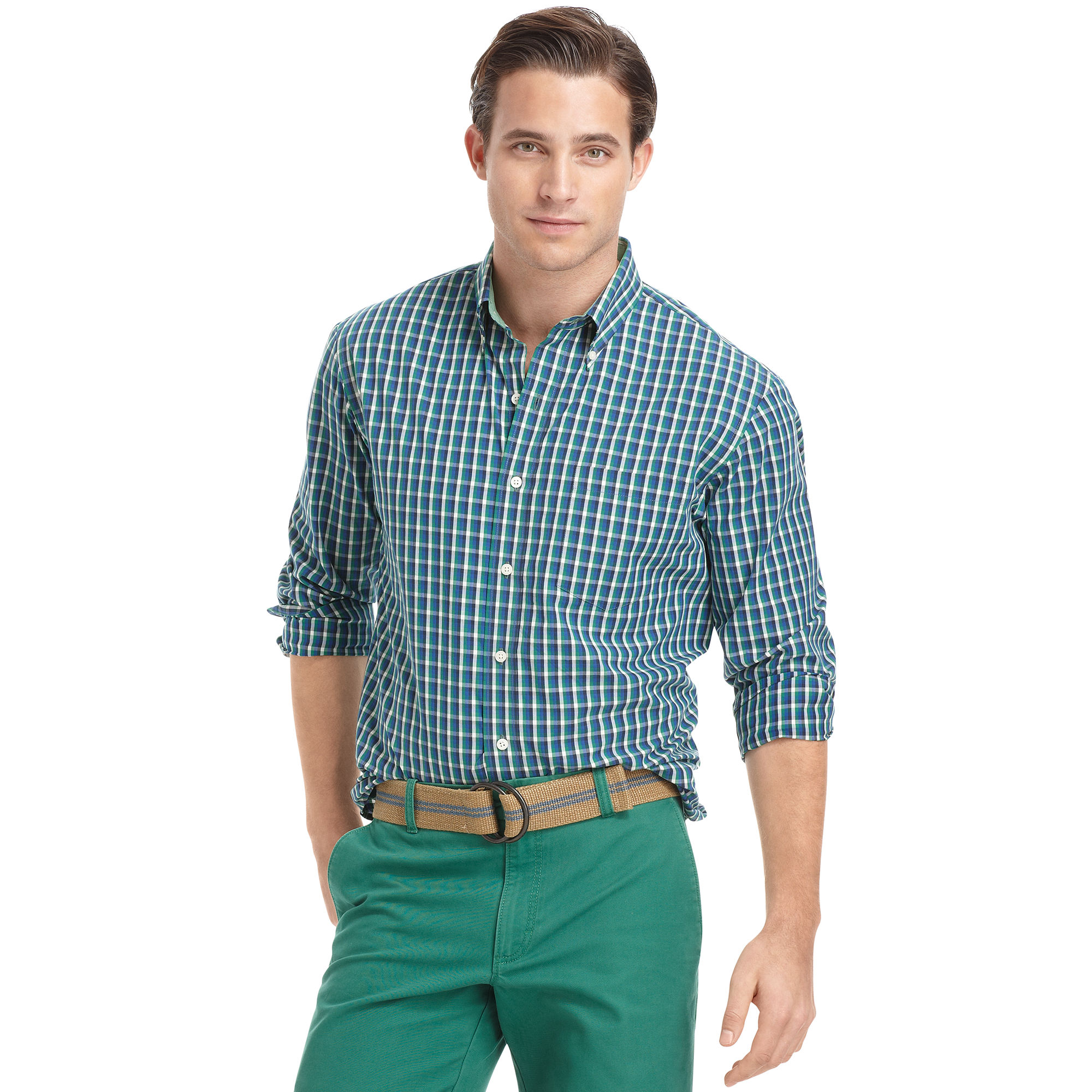 Izod Izod Shirt Longsleeve Windowpane Plaid Shirt in Green for Men ...