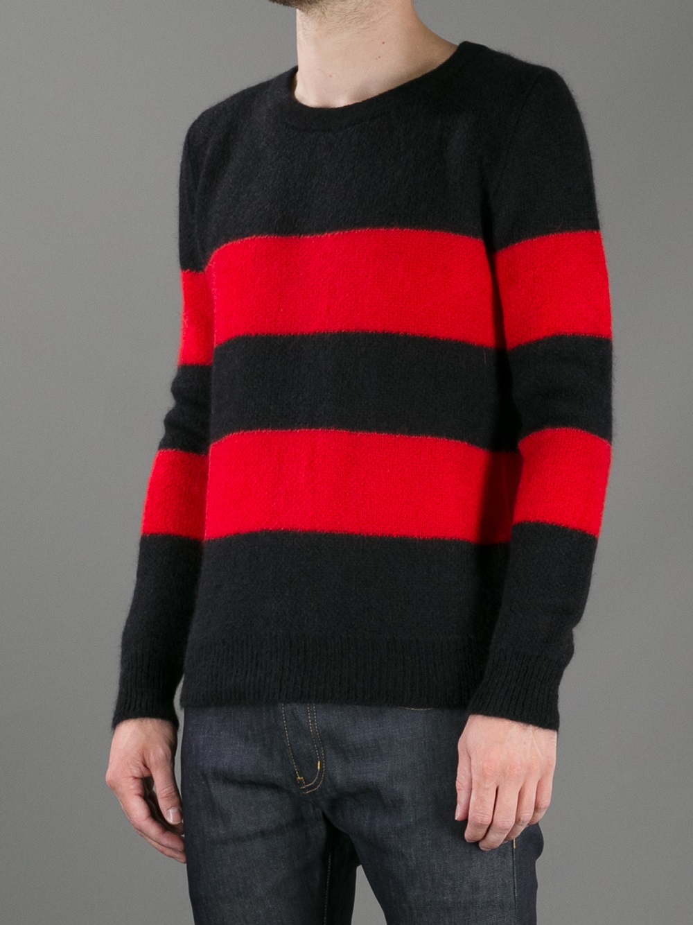 Lyst - Saint Laurent Striped Sweater in Red for Men