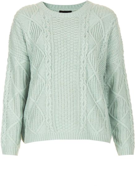 Topshop Knitted Angora Cable Jumper in Green (DUCK EGG) | Lyst