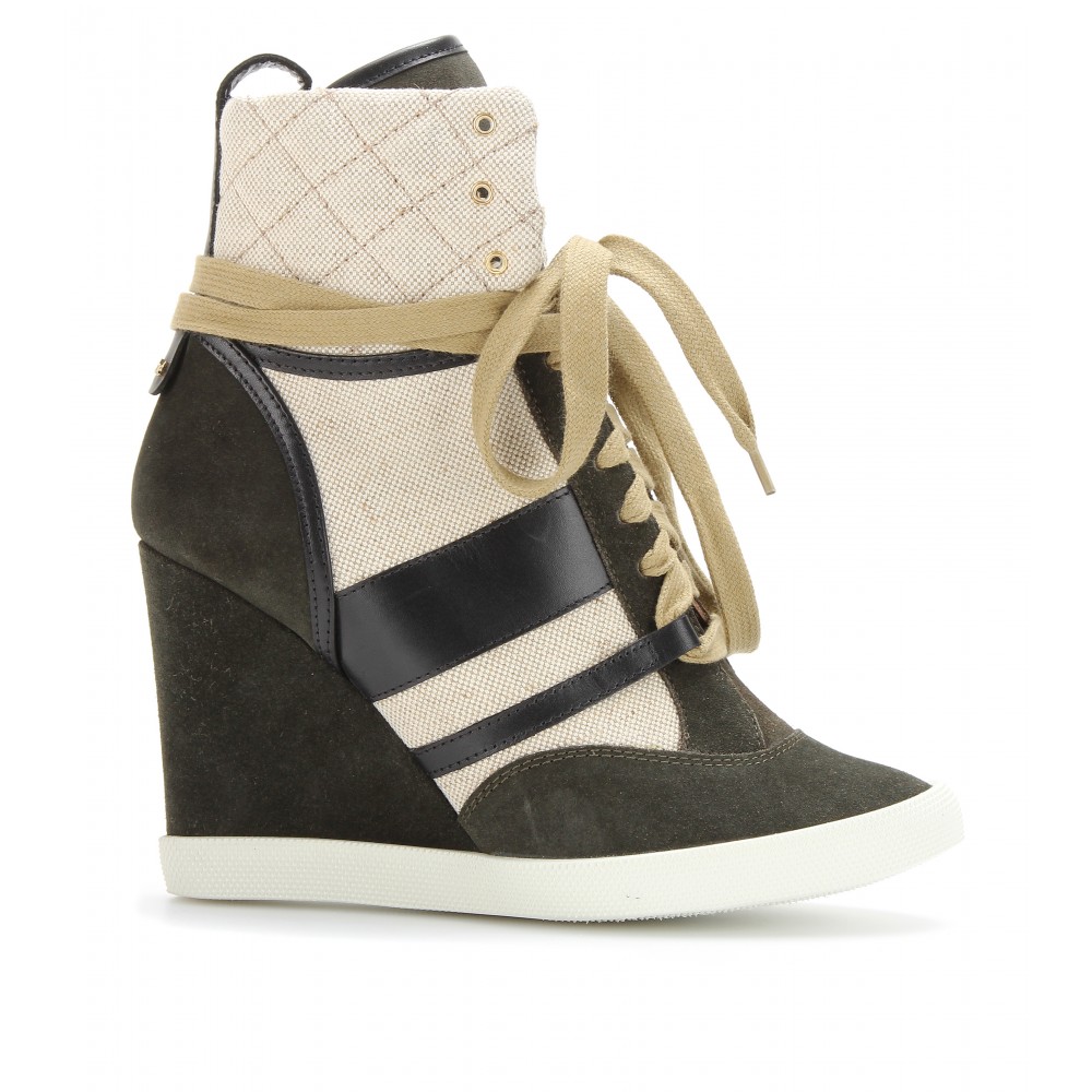 Chloé Suede Wedge Sneakers in Natural - Lyst