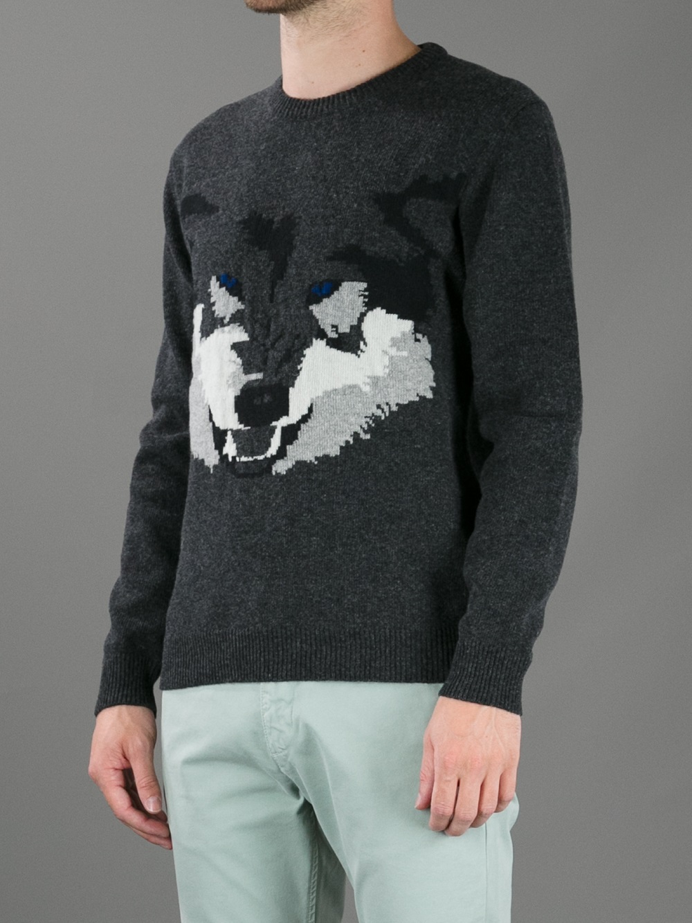 Msgm Wolf Knit Sweater in Black for Men (grey) | Lyst