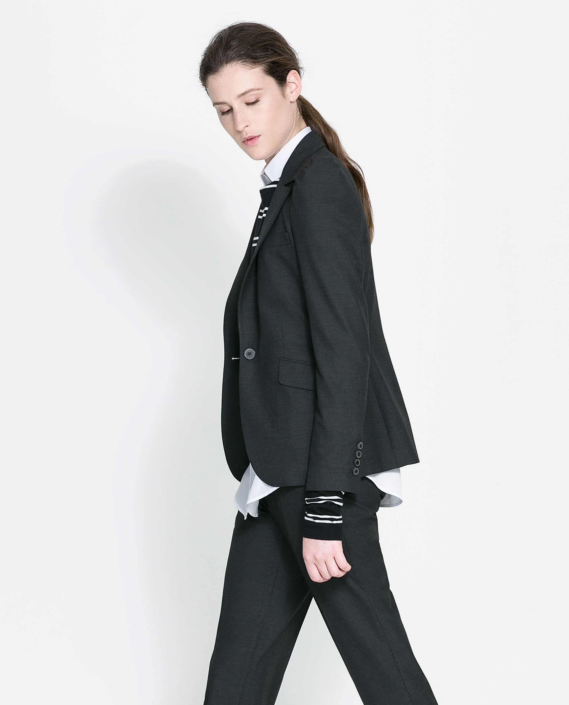 Zara Blazer with Gathered Shoulders in Gray | Lyst