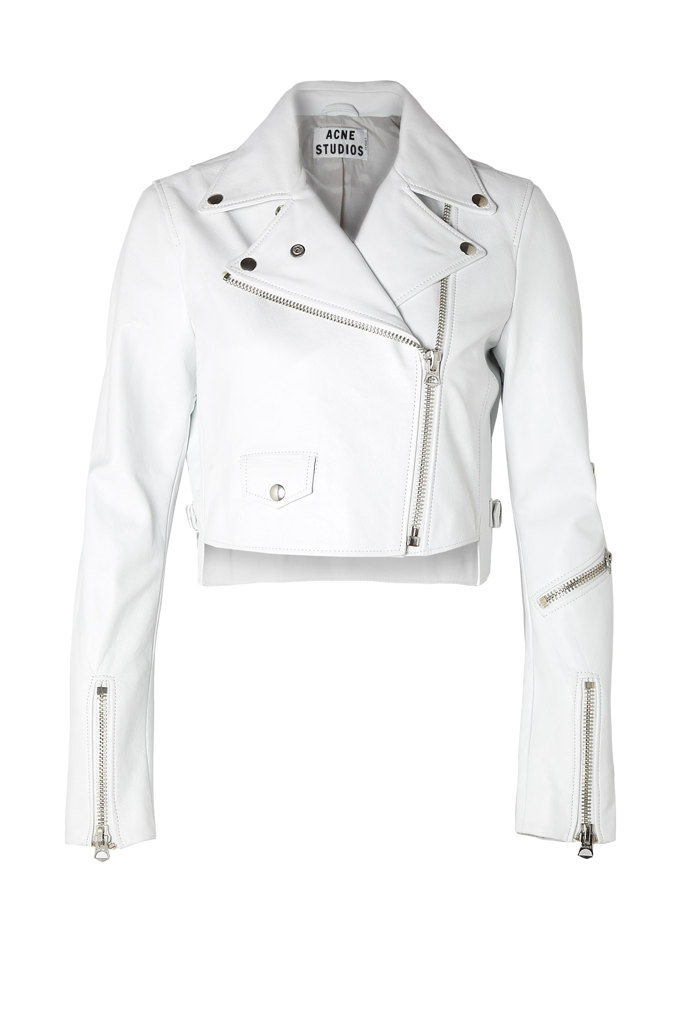 Acne Studios White Cropped Leather Biker Jacket in White (ice) | Lyst