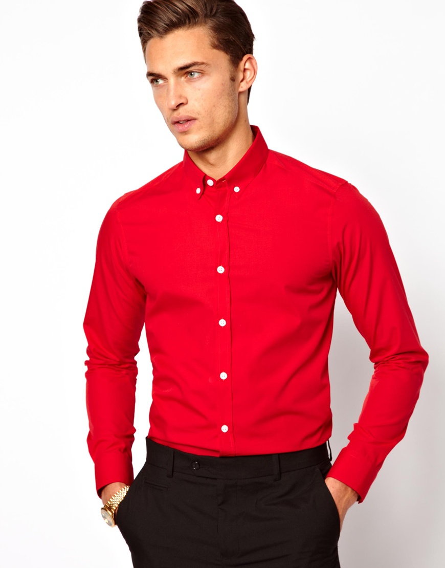 red and white button up shirt mens