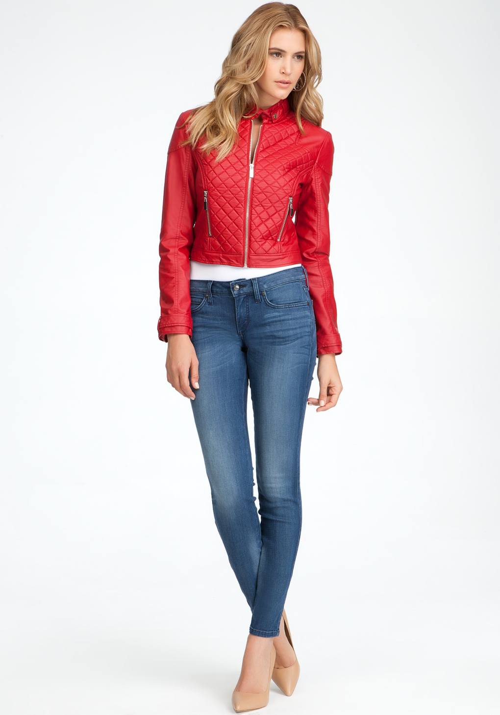 Lyst - Bebe Quilted Crop Jacket in Red