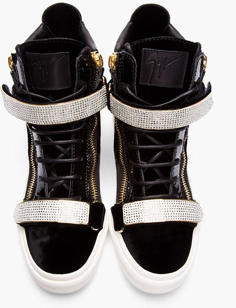 Giuseppe Zanotti Black Velvet Swarovski Crystal Sneakers in Black for ...