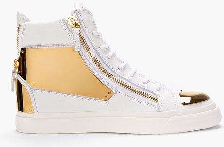 Giuseppe Zanotti White Leather Gold_plated High_top Sneakers in White ...