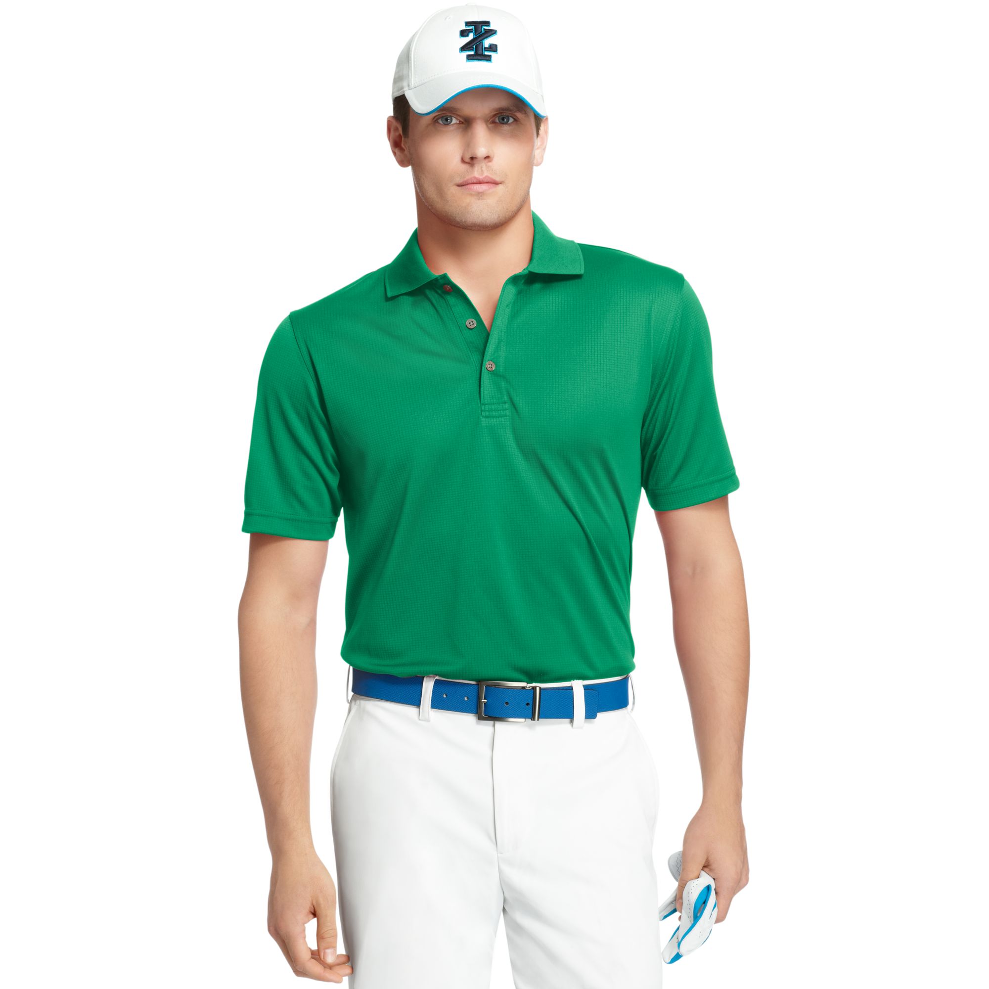 Izod Golf Shirt Uv Wicking Performance Solid Grid Polo Shirt in Green ...