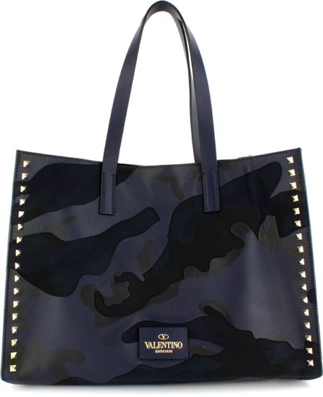 Valentino Marine Camouflage Rockstud Tote in Gray (marine) | Lyst