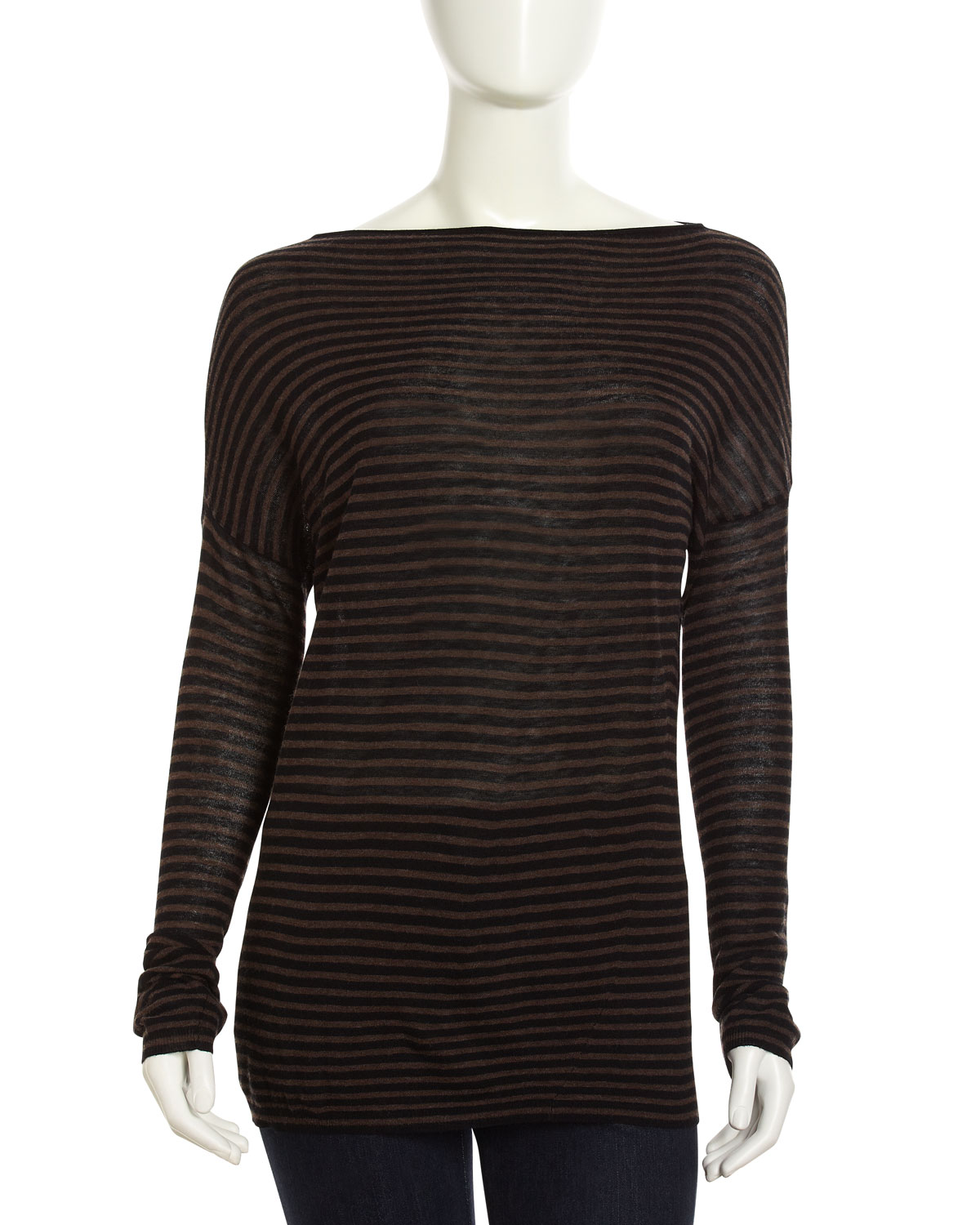 Vince Striped Long Sweater Truffleblack in Brown (truffle) | Lyst