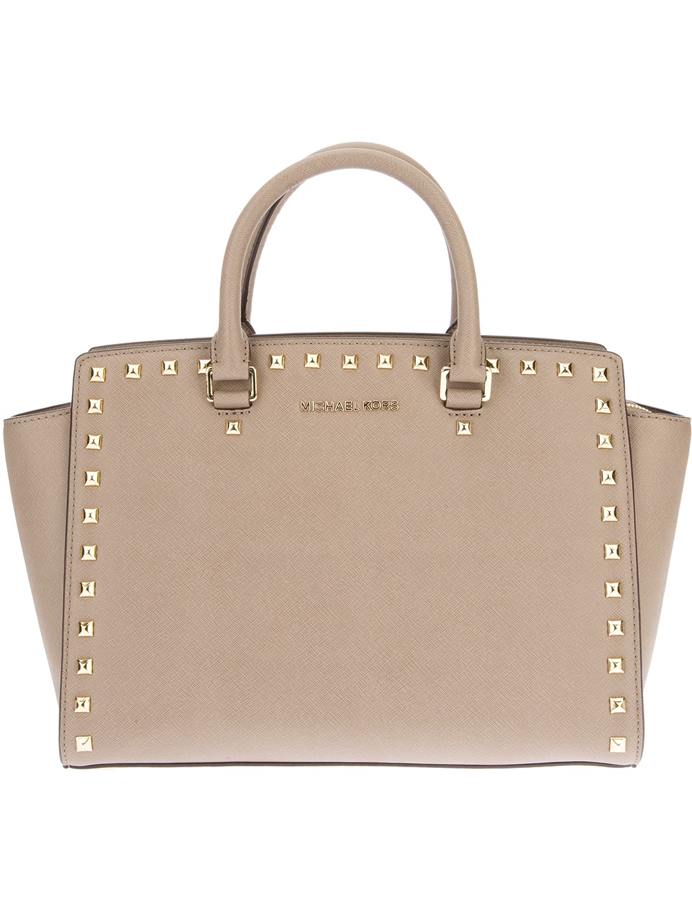 Lyst Michael Kors Selma Studded Satchel In Metallic Gallery