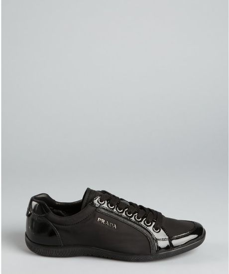 Prada Sport Black Nylon Patent Trim Lace Up Sneakers in Black | Lyst