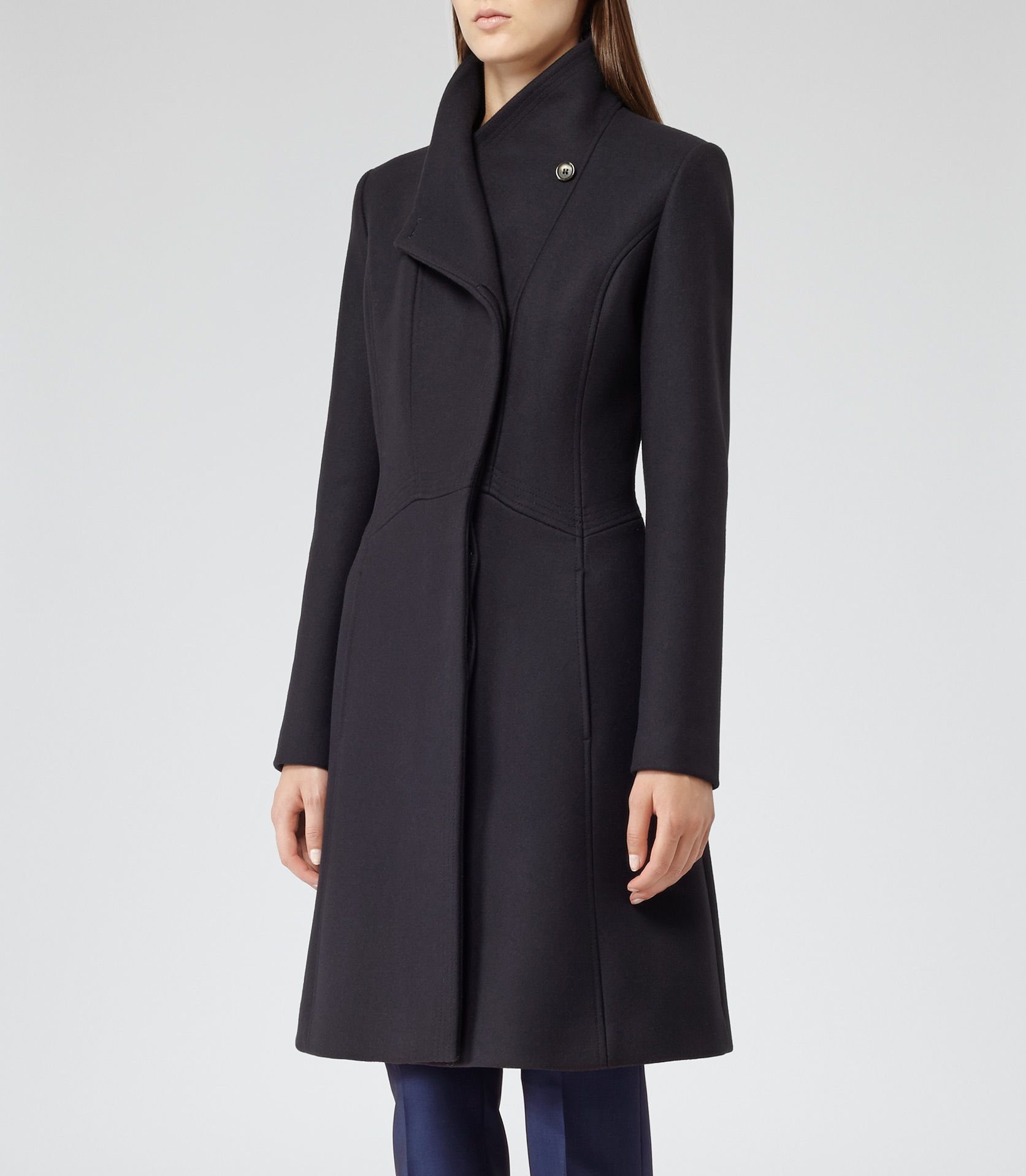 Reiss Virginia Fit and Flare Coat in Blue Lyst