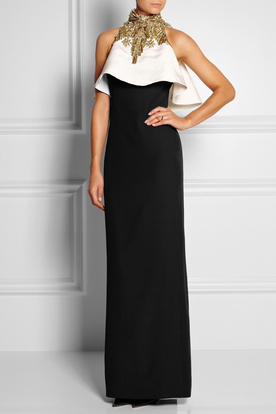 Lyst - Alexander Mcqueen Embellished Crepe and Silk satin Gown in Black