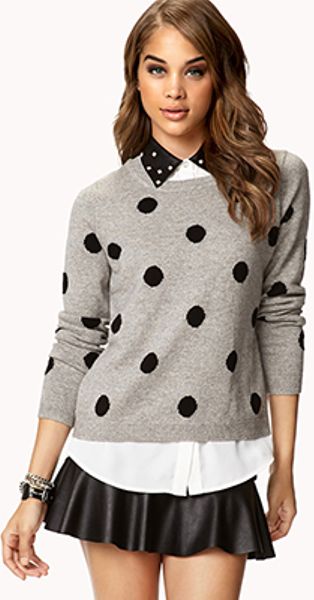 Forever 21 Polka Dot Sweater in Gray (HEATHER GREY/BLACK) | Lyst