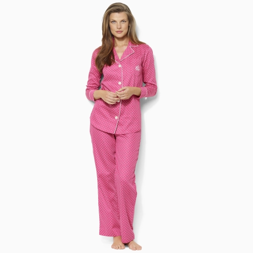 Lyst - Lauren By Ralph Lauren Polkadot Sateen Pajama Set in Pink
