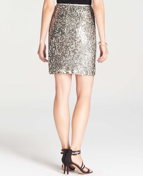 Ann Taylor Sequin Mini Skirt in Silver (Morning Dove) | Lyst