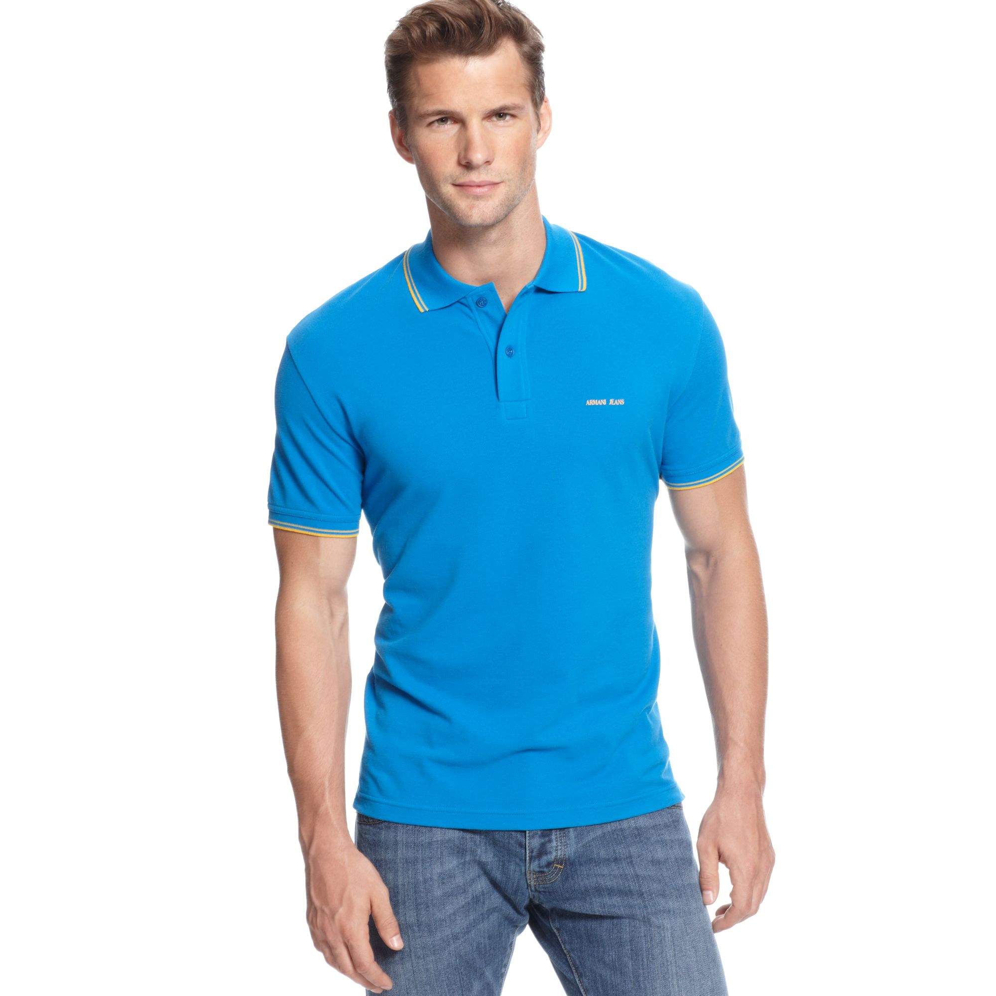 Armani jeans Tipped Pique Polo Shirt in Blue for Men | Lyst