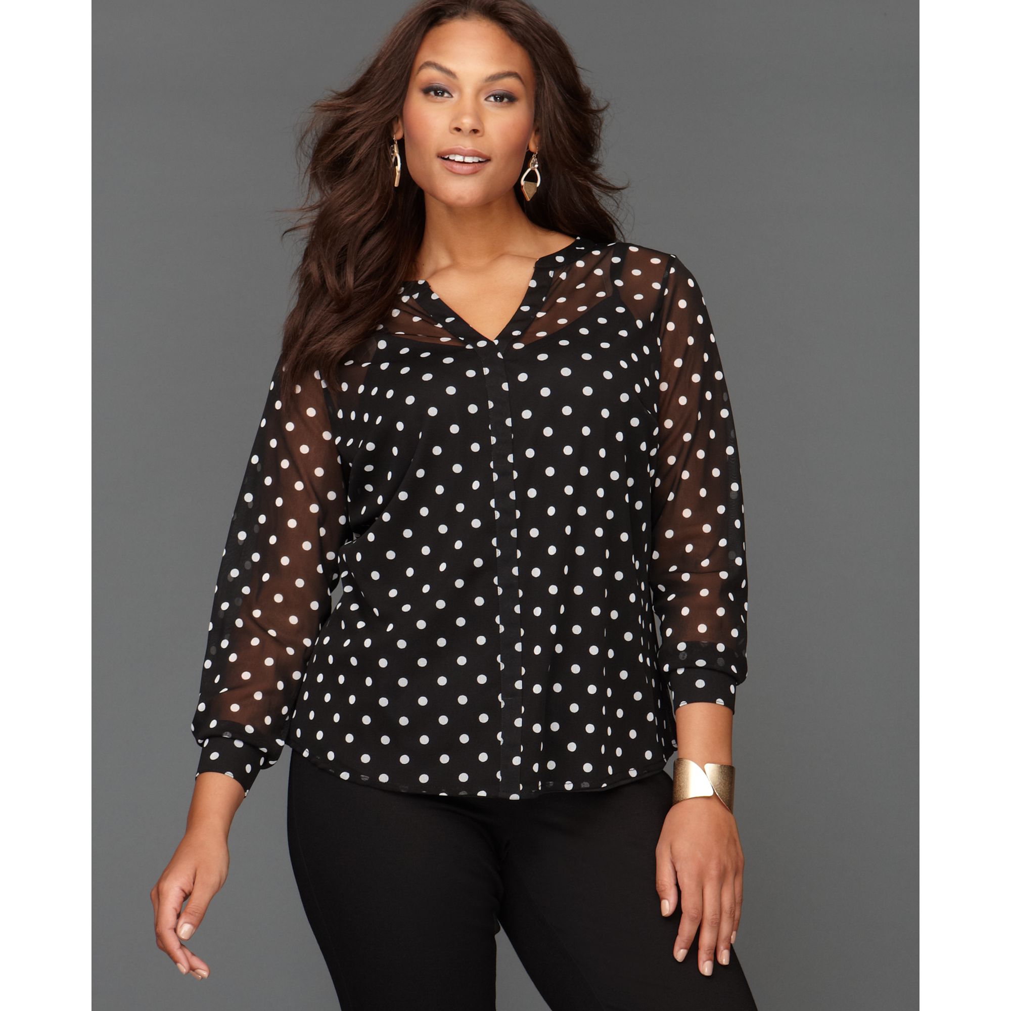 Lyst Inc International Concepts Polka Dot Blouse In Black 6404