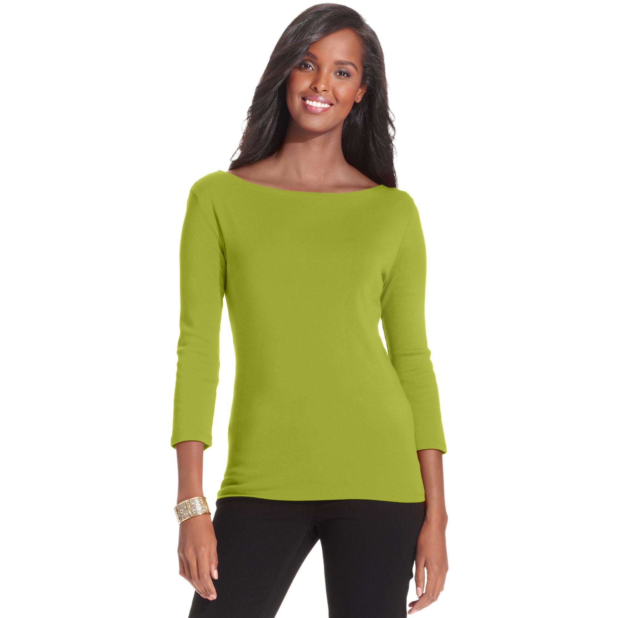 Jones new york Threequartersleeve Boat neck in Green Lyst