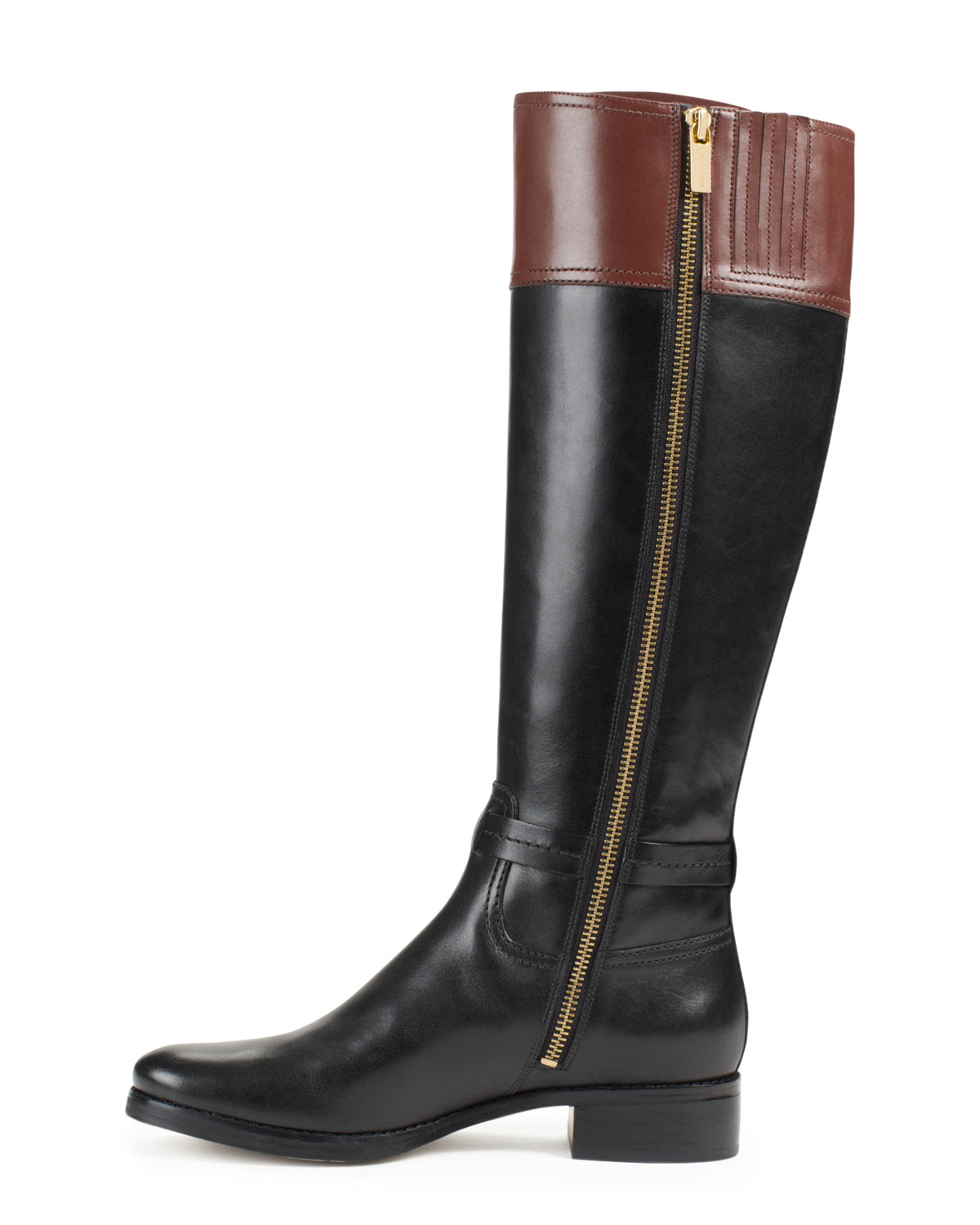 Michael Kors Blackmocha Michael Stockard Twotone Leather Riding Boot Product 3 12841460 999956457 