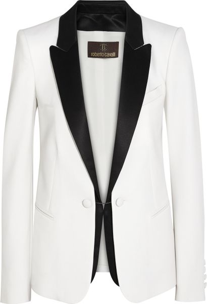 Roberto Cavalli Stretch-Wool Tuxedo Blazer in White | Lyst