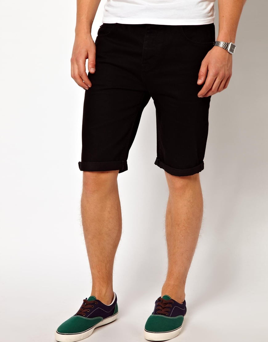 mens black skinny jean shorts