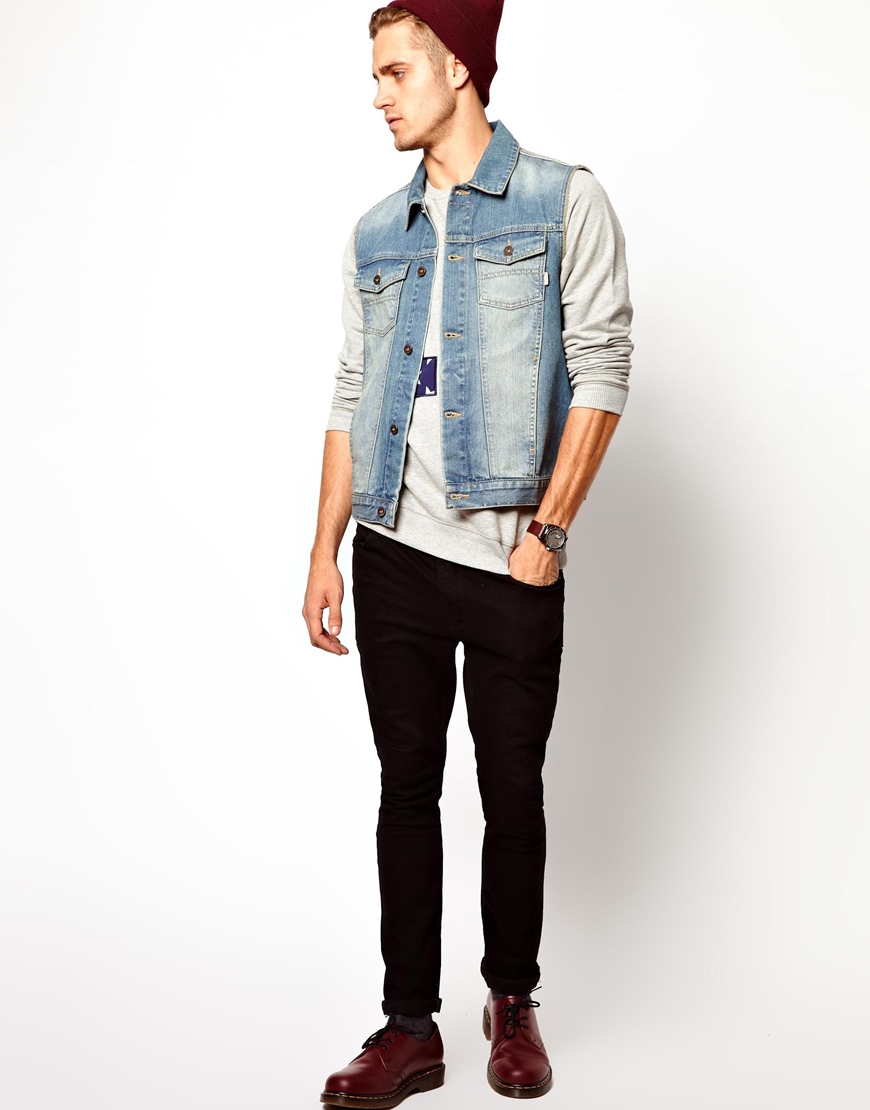 Lyst - Asos Sleeveless Denim Jacket in Blue for Men