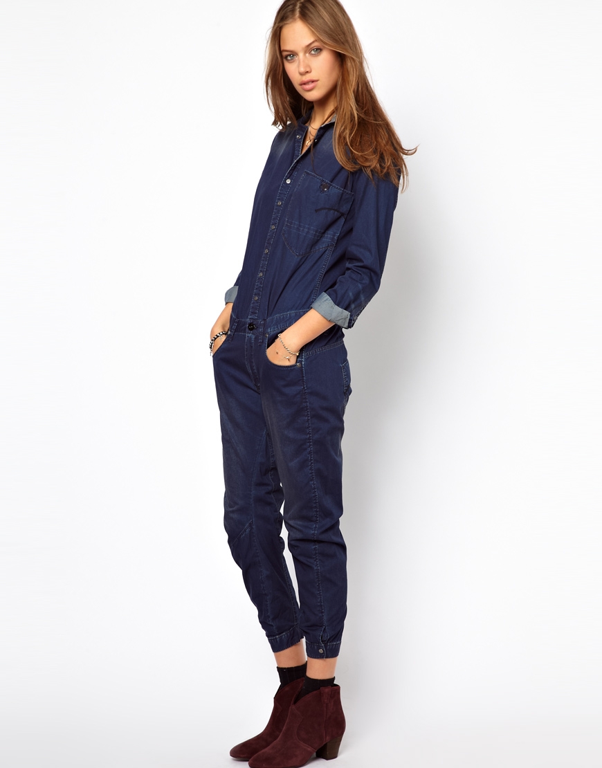 Asos Gstar Denim Jumpsuit in Blue (Darkblue) | Lyst