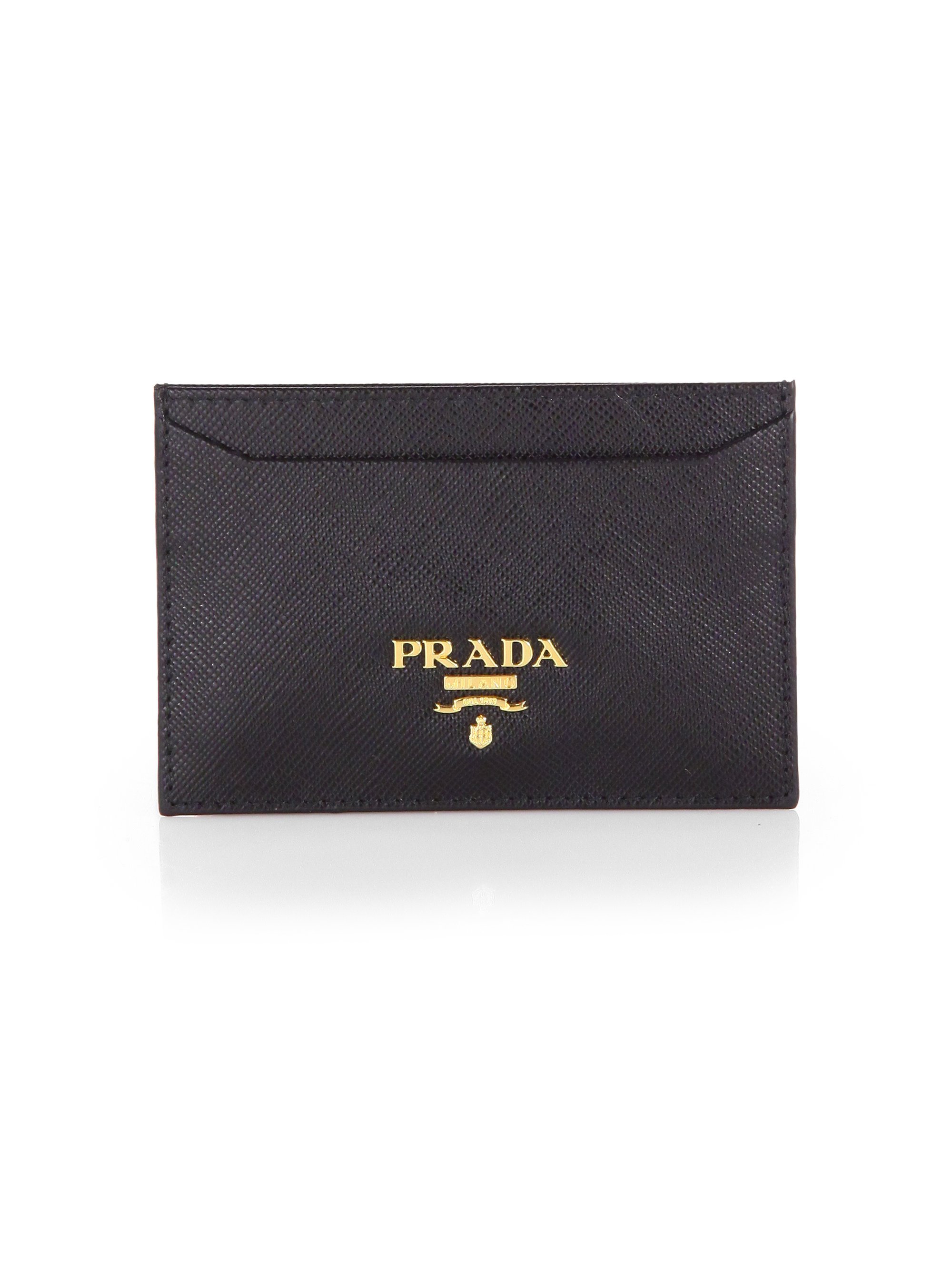 Prada Saffiano Credit Card Holder in Black | Lyst  