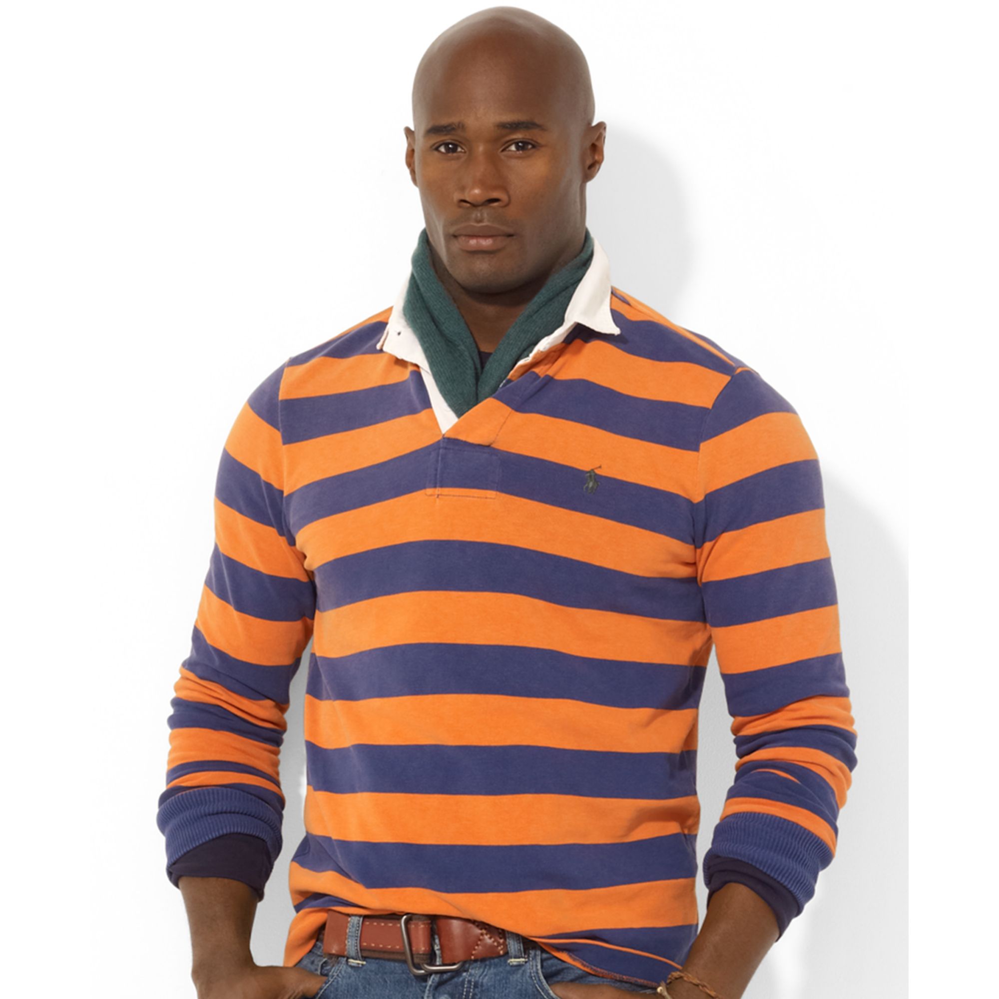 Ralph lauren Classic-fit Long-sleeve Striped Jersey Rugby in Orange for ...