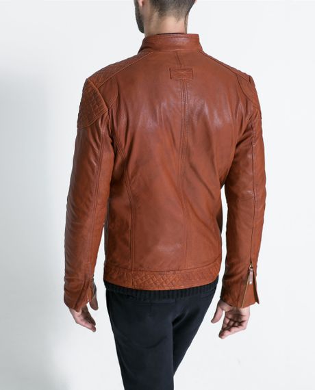 Zara Leather Jacket with Topstitching At The Shoulders and Pockets in ...