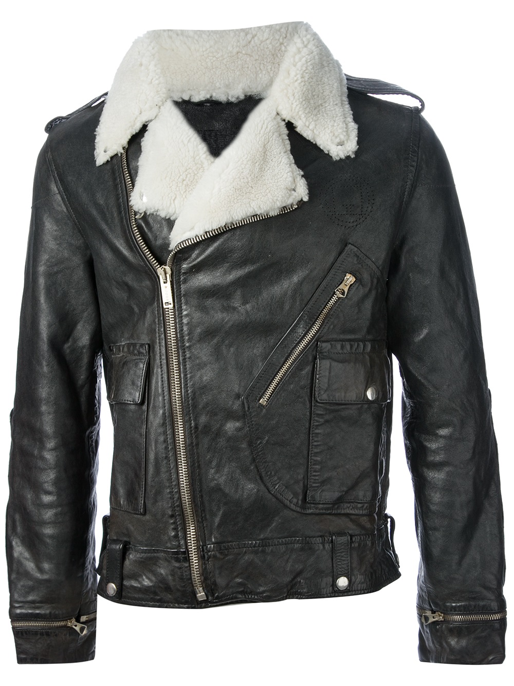 Golden Goose Deluxe Brand Shearling Collar Leather Jacket In Black Gallery Previously Sold At Farfetch Men S Shearling Leather Jackets