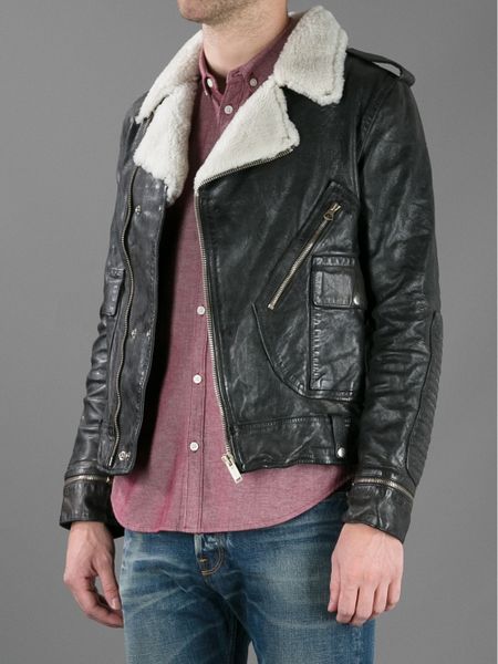 Golden Goose Deluxe Brand Shearling Collar Leather Jacket in Black for ...