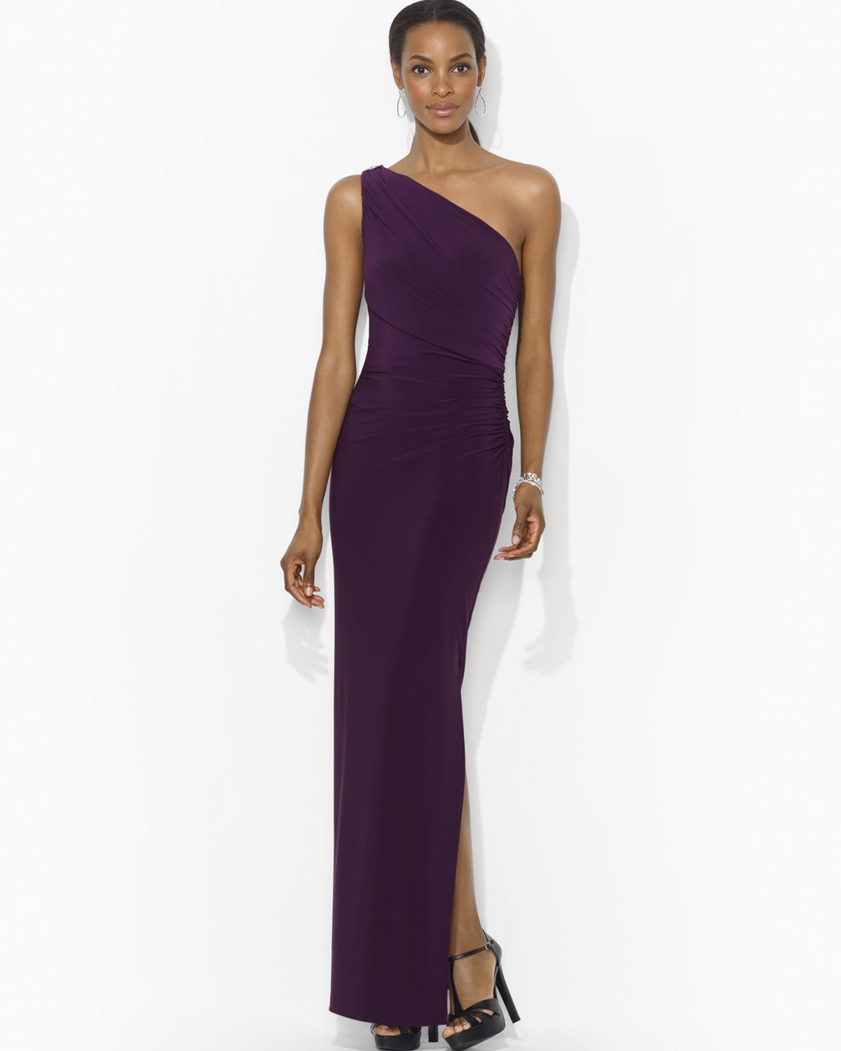 plum one shoulder dress