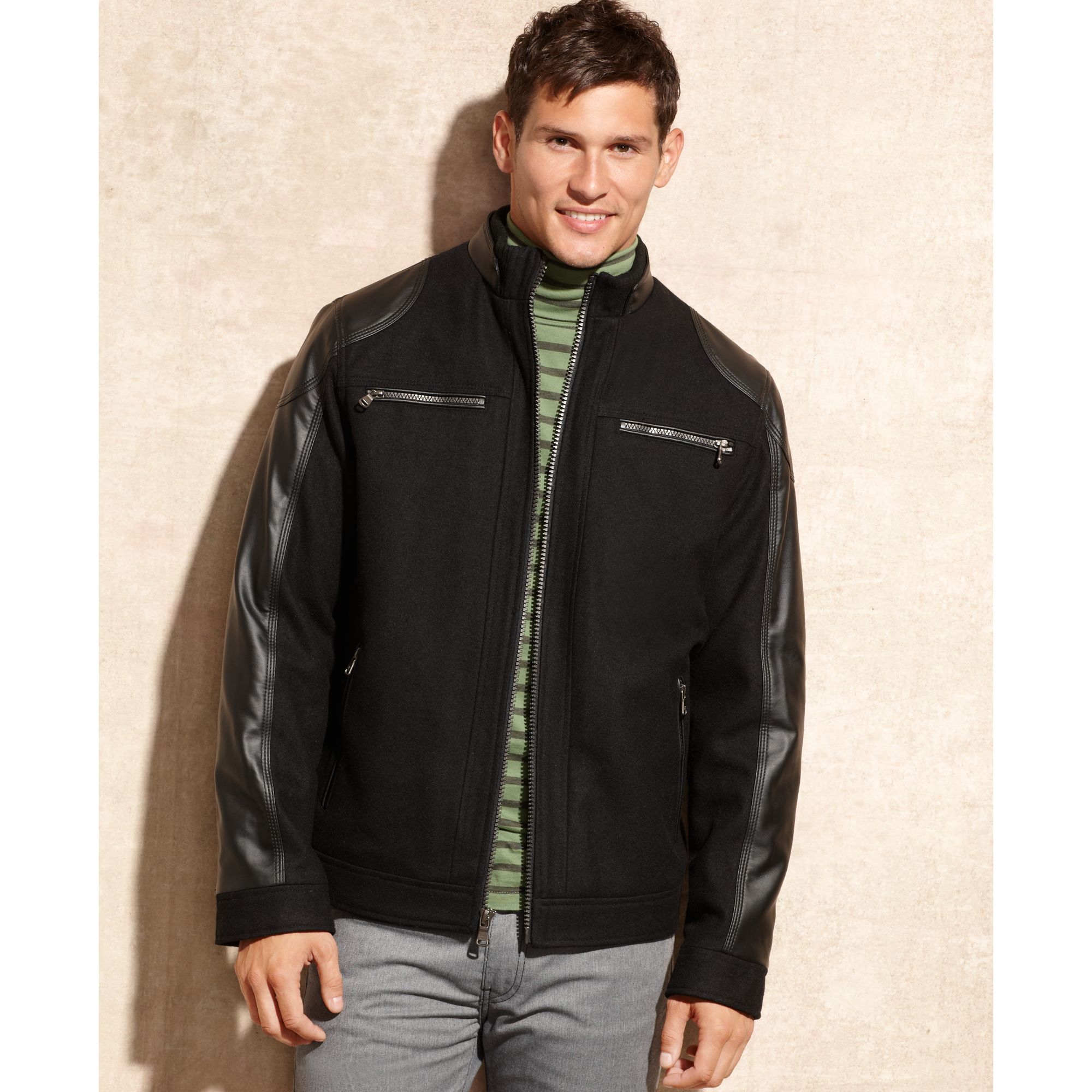 Images Of Calvin Klein Leather Jacket Fashion Trendodels Calvin Klein Mixed Media Woolblend Faux Leather Jacket In Black