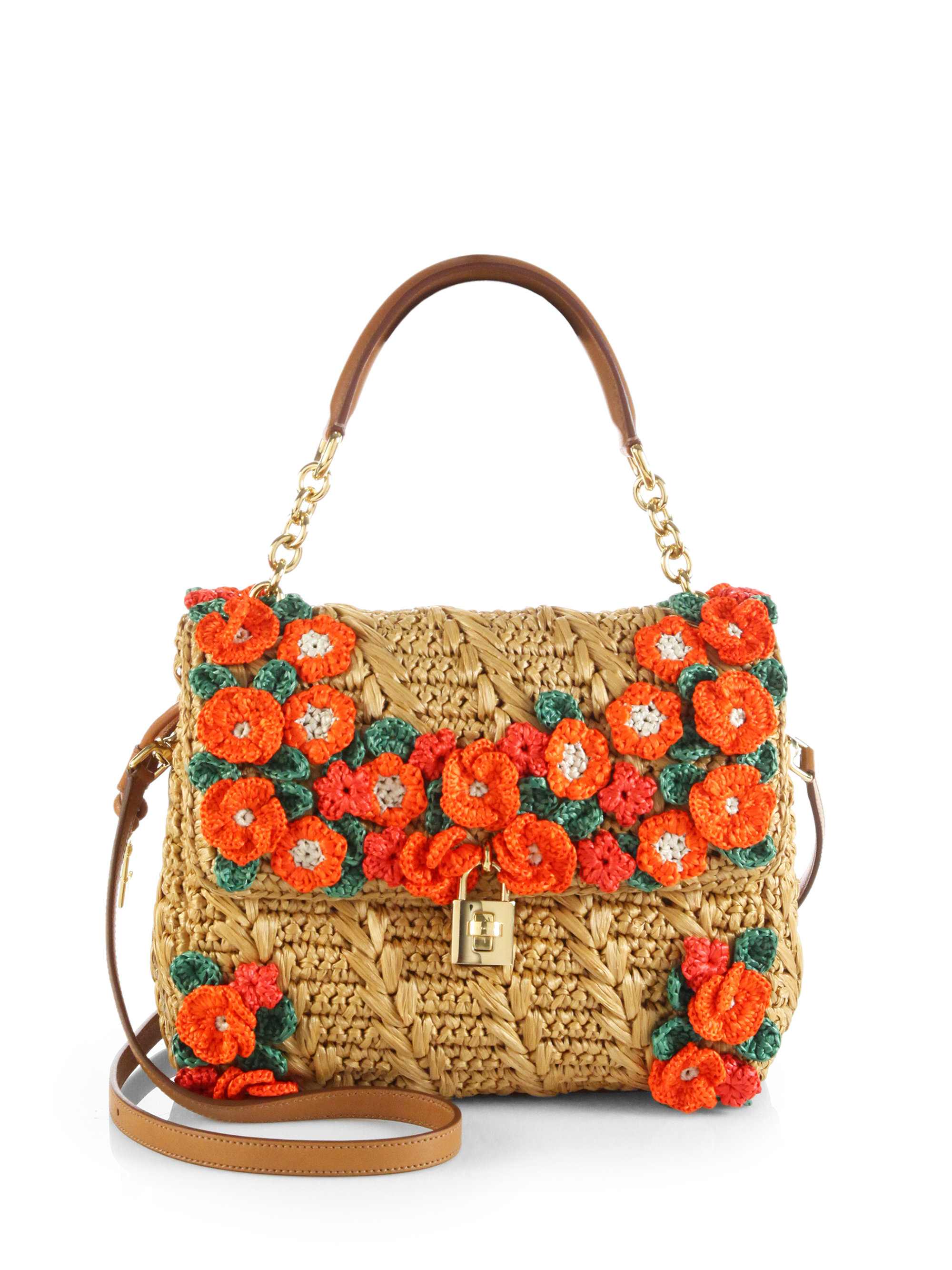 Dolce & gabbana Miss Dolce Raffia Flower Top Handle Bag in Brown | Lyst
