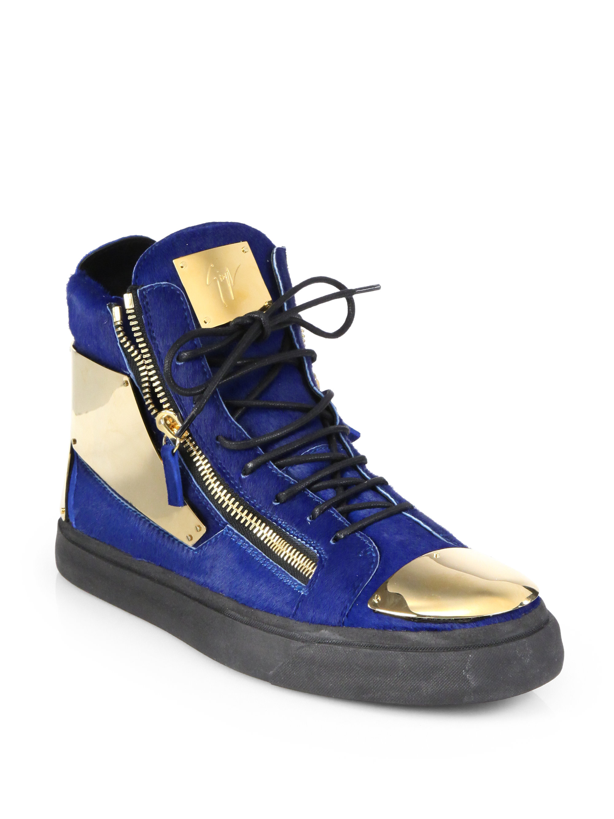 Giuseppe Zanotti Pony Hair Hightop Sneakers in Blue for Men (COBALT) | Lyst